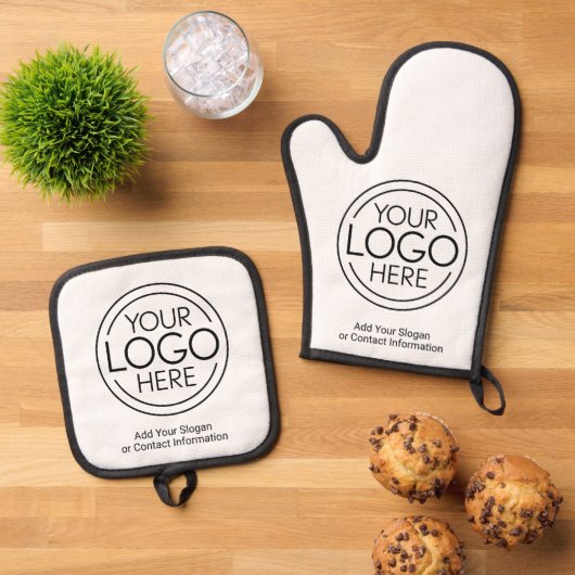 Basic Kantoor Business Logo met contactgegevens Ovenwant & Pannenlap Set (Top down)