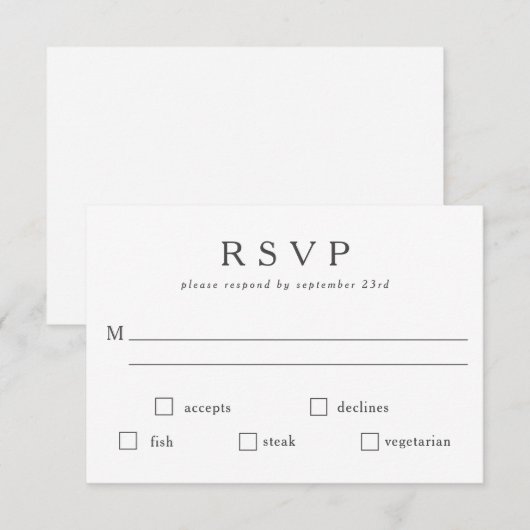 Basic - Klassieke zwarte witte maaltijdkeuze - Aan RSVP Kaartje (Voorkant / Achterkant)