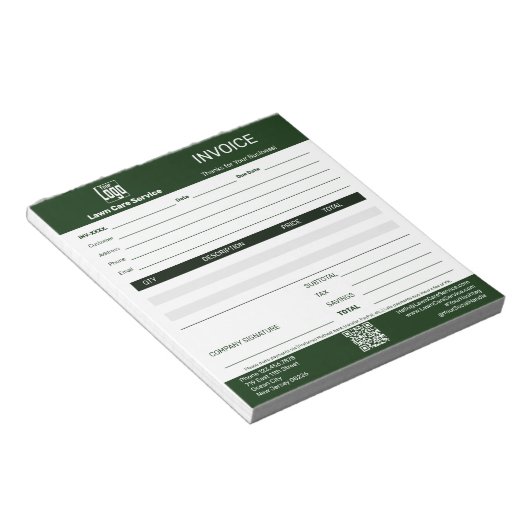 Basic Lawn Care Service Business Invoice Pad Notitieblok (Schuin)