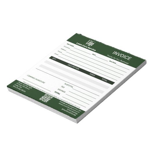 Basic Lawn Care Service Business Invoice Pad Notitieblok (Linkerzijde)