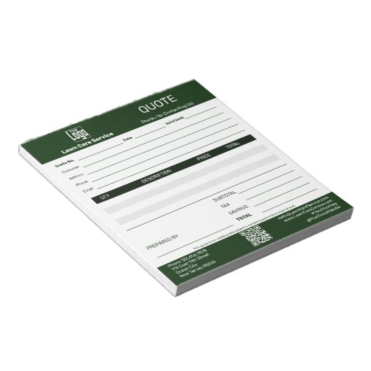 Basic Lawn Care Service Business Quote  Notitieblok (Schuin)