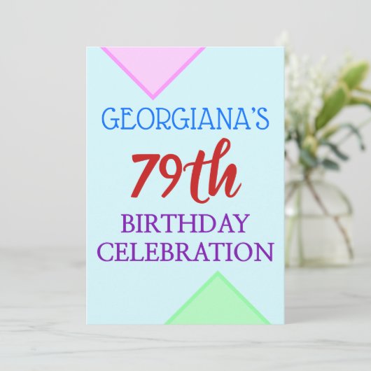 Basic, Leuk "79th BIRTHDAY CELEBRATION" Uitnodigin Kaart (Staand voorkant)