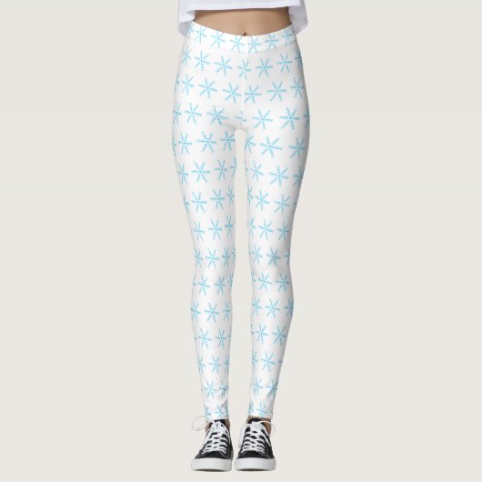 Basic Light Blue Snowflake White Leggings (Voorkant)