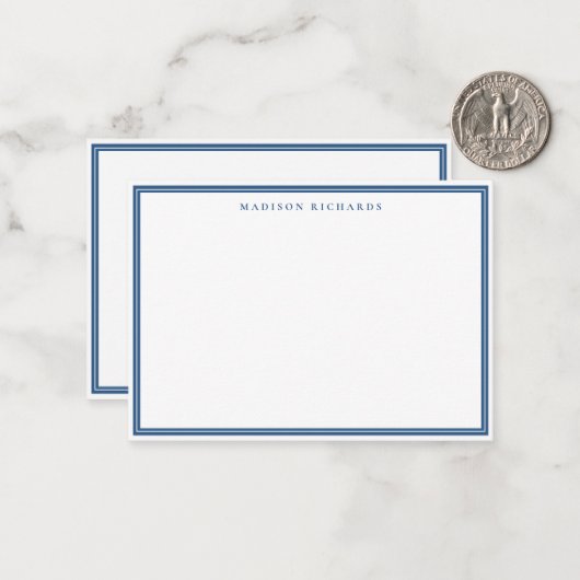 Basic Light Navy Blue Border Personalized  Notitiekaartje (Voorkant / Achterkant in situ)