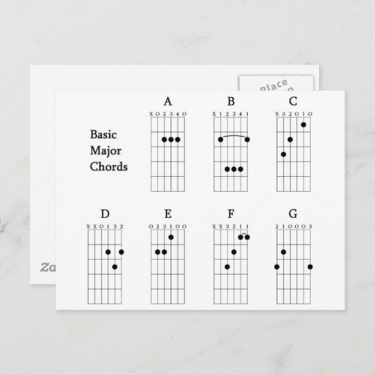 Basic Major Chords Briefkaart (Voorkant / Achterkant)
