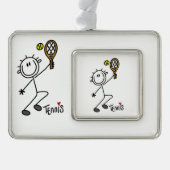 Basic Male Stick Figuur Tennis Player Verzilverd Omlijst Ornament (Voorkant)