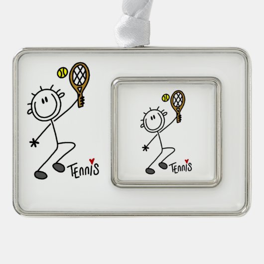Basic Male Stick Figuur Tennis Player Verzilverd Omlijst Ornament (Voorkant)