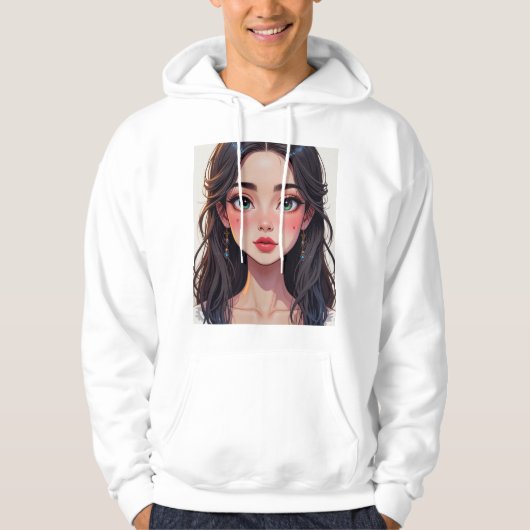 Basic men's sweatshirt with a cartoon-style girl (Voorkant)