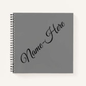 Basic, minimaal, grijze achtergrond met zwarte naa notitieboek (Voorkant)