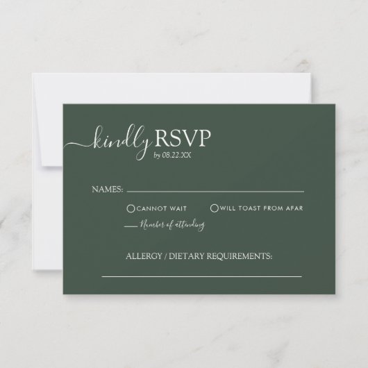 Basic - minimalistisch donkergroen elegant handlij RSVP kaartje (Voorkant)
