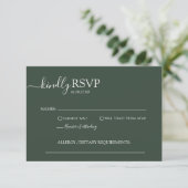 Basic - minimalistisch donkergroen elegant handlij RSVP kaartje (Staand voorkant)