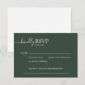 Basic - minimalistisch donkergroen elegant handlij RSVP kaartje (Voorkant / Achterkant)