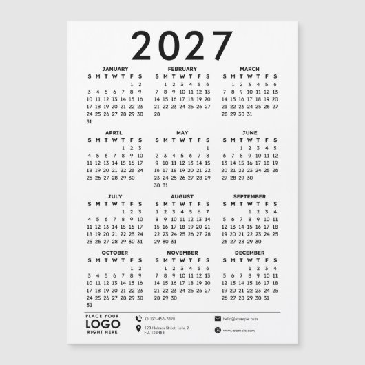 Basic Modern 2027 Corporate Logo Calendar (Voorkant)