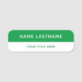 Basic Modern Bright Green White Title Pin Magnetic Naamplaatje (Voorkant)