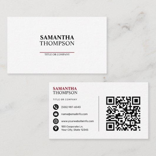 Basic Moderne minimalistische professionele QR-cod Visitekaartje (Voorkant / Achterkant)