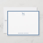 Basic Monogram Navy Blue Border Personalized Notitiekaartje (Voorkant)