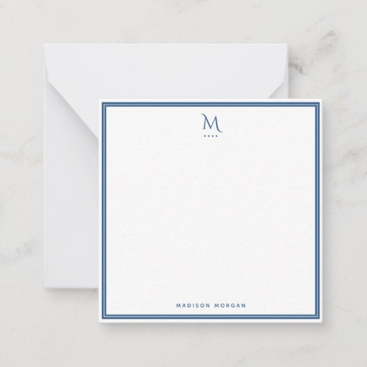 Basic Monogram Navy Blue Border Personalized  Notitiekaartje (Voorkant)