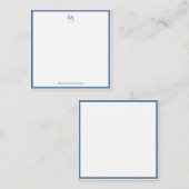 Basic Monogram Navy Blue Border Personalized  Notitiekaartje (Voorkant / Achterkant)