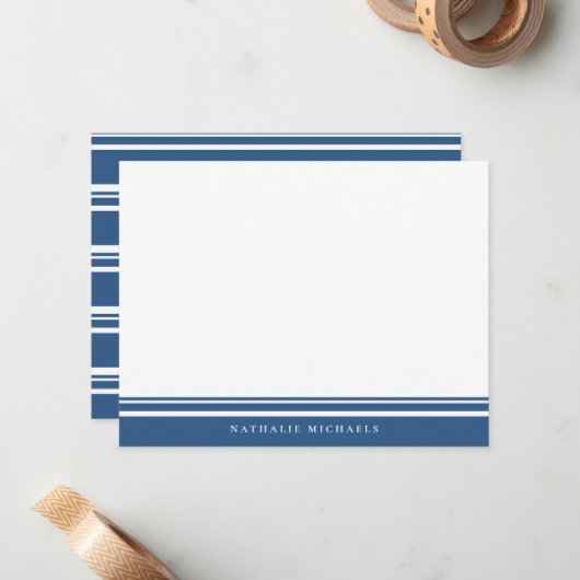 Basic Navy Blue Stripe Gepersonaliseerde briefpapi Notitiekaartje (Voorkant / Achterkant in situ)