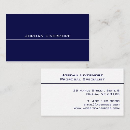 Basic Navy Professional, eenvoudig modern Visitekaartje (Voorkant / Achterkant)