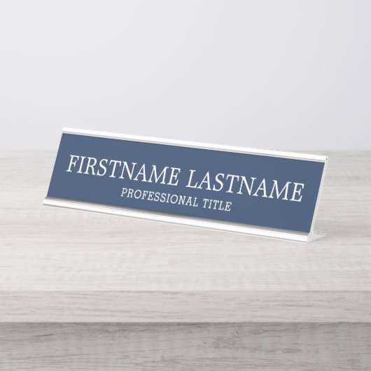 Basic Navy White Traditionele naam en titel Bureau Naambordje (Voorkant)