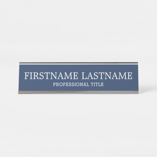 Basic Navy White Traditionele naam en titel Bureau Naambordje (Voorkant)