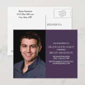 Basic Paars Graduation Party Photo Invitation Uitnodiging Briefkaart (Voorkant / Achterkant)
