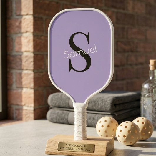 Basic Paarse Monogram Initiaal & Naam Pickleball Paddle