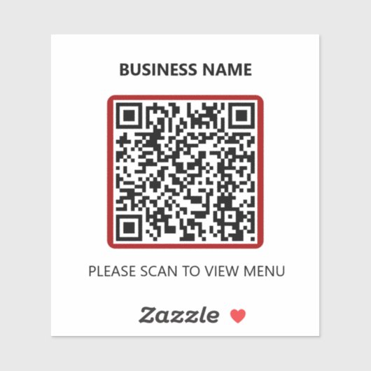 Basic Red Restaurant QR Code Scan for Menu Sticker (Vel)