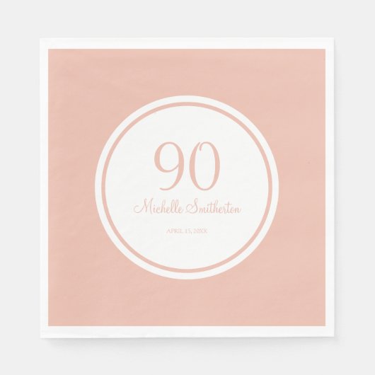 Basic Roze Witte 90ste Verjaardagsfeestje Servet (Voorkant)