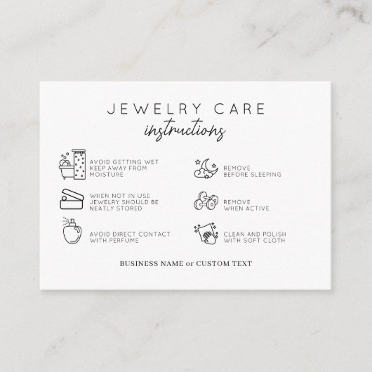 Basic Sieraden Care Instructies Oorbel Business Informatiekaartje (Voorkant)