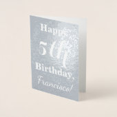 Basic Silver Foil 5th Birthday + aangepaste naam Folie Kaarten (Voorkant)