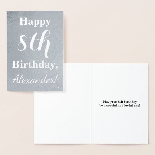 Basic Silver Foil 8th Birthday + aangepaste naam Folie Kaarten (Display)