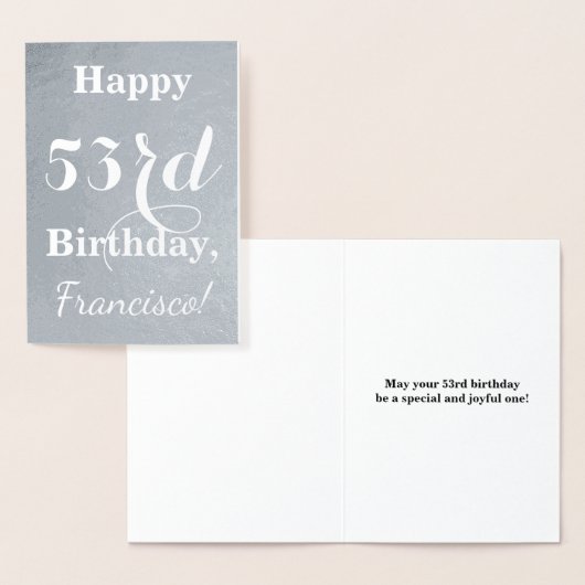 Basic Silver Foil "Happy 53rd Birthday" + naam Folie Kaarten (Display)