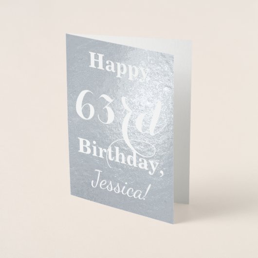 Basic Silver Foil "Happy 63rd Birthday" + naam Folie Kaarten (Voorkant)