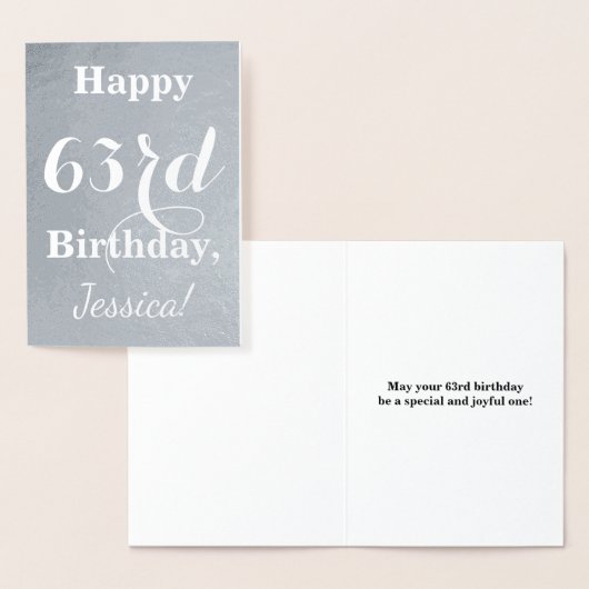 Basic Silver Foil "Happy 63rd Birthday" + naam Folie Kaarten (Display)