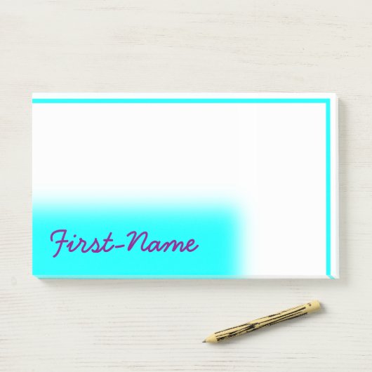 Basic, Simple, Cyan Background met Paarse naam Post-it® Notes (Op bureau)