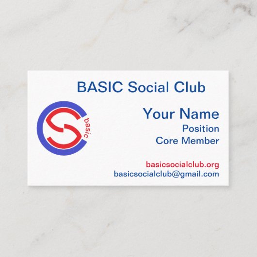 BASIC Social Club - DE KAART Visitekaartje (Voorkant)