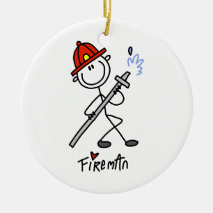 Basic Stick Figuur Brandweerman T-shirts en gesche Keramisch Ornament