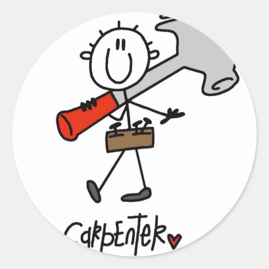 Basic Stick Figuur Carpenter Tshirts en geschenken Ronde Sticker (Voorkant)
