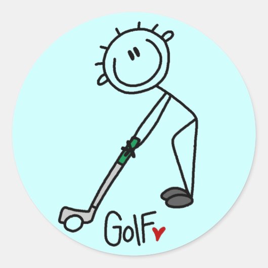 Basic Stick Figuur Golf T-shirts en cadeautjes Ronde Sticker (Voorkant)