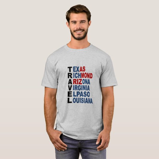 Basic T-shirt met grijs TRAVEL (Voorkant volledig)