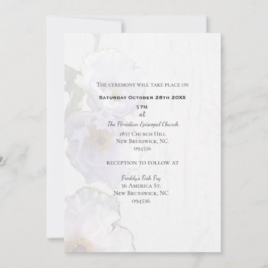 Basic Tree Peony Wedding Invitation Wit Kaart (Achterkant)