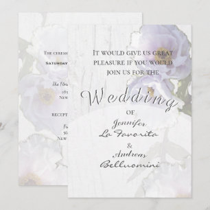 Basic Tree Peony Wedding Invitation Wit Kaart