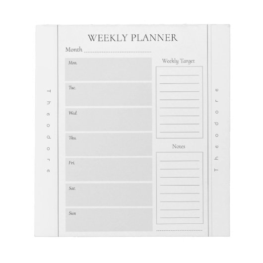 Basic Weekly Planner Naam Grijs Notitieblok (Voorkant)