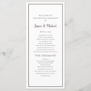 Basic White en Brown Wedding Programme Programmakaart