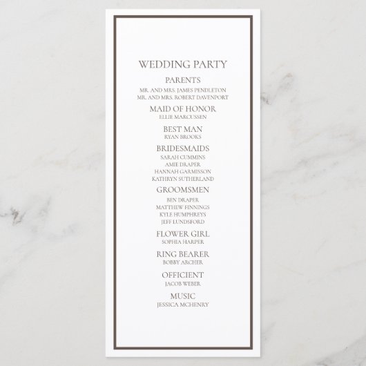 Basic White en Brown Wedding Programme Programmakaart (Achterkant)