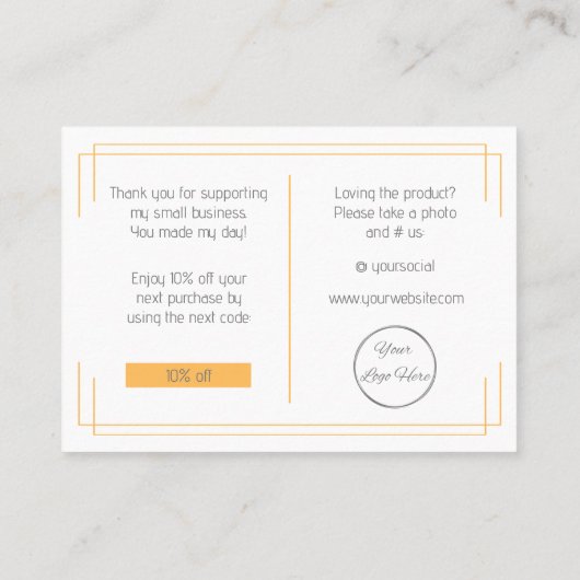 Basic wit sinaasappel logo business bedankje visitekaartje (Achterkant)