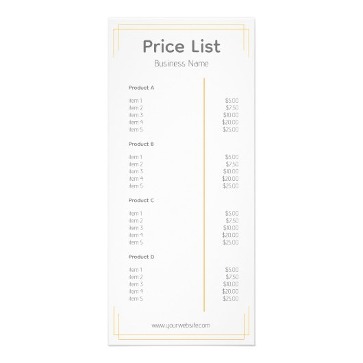 Basic wit sinaasappel uw logo business prijslijst reclamekaart (Achterkant)