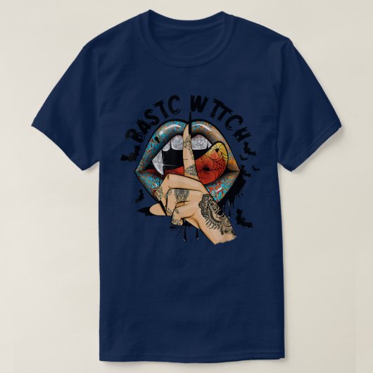 Basic Witch Halloween Costume Goth Mouth Bats Haun T-shirt (Design voorkant)
